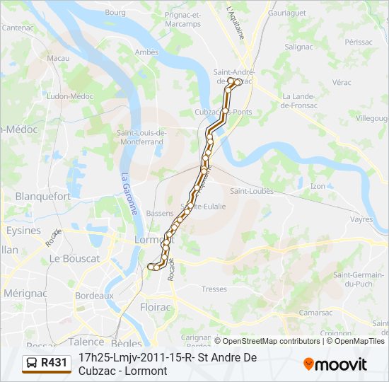 Plan de la ligne R431 de bus