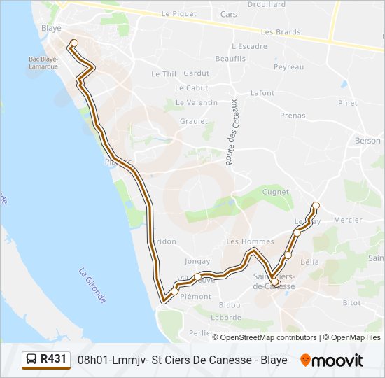 Plan de la ligne R431 de bus