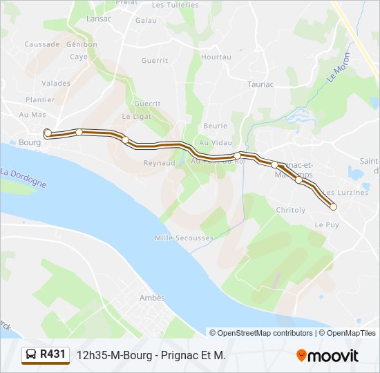 Plan de la ligne R431 de bus