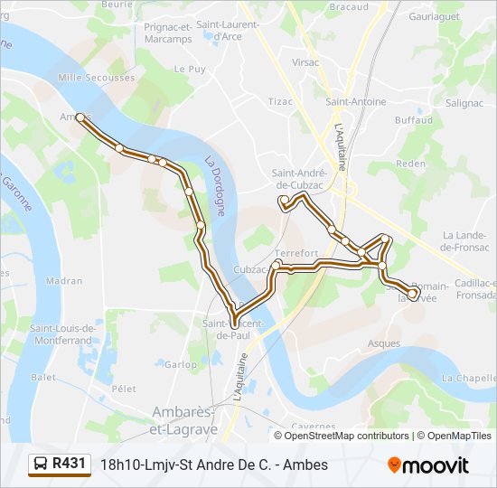 Plan de la ligne R431 de bus