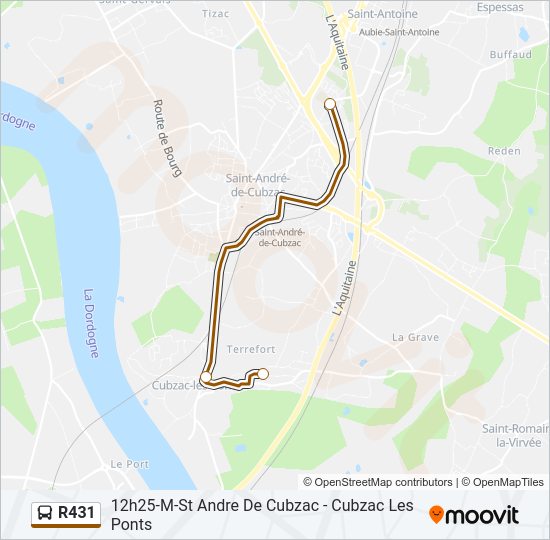 Plan de la ligne R431 de bus