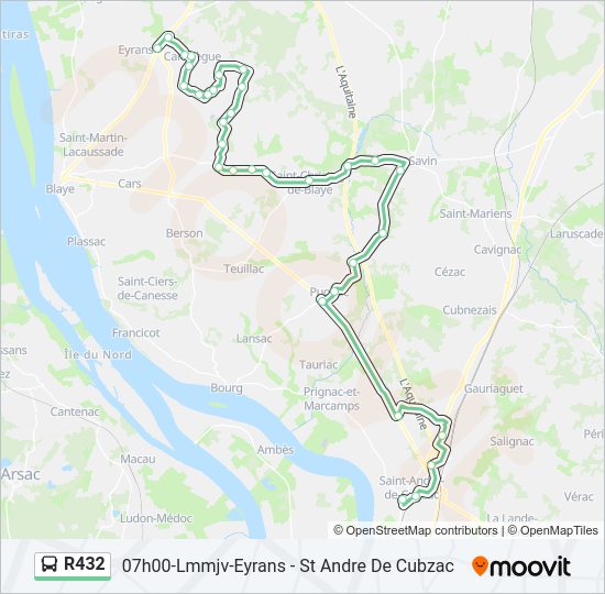 Plan de la ligne R432 de bus