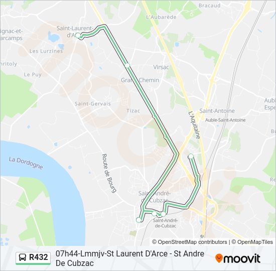 Plan de la ligne R432 de bus