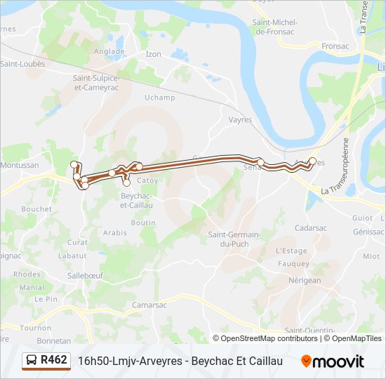 Plan de la ligne R462 de bus