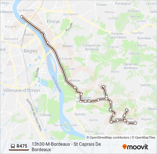 Plan de la ligne R475 de bus