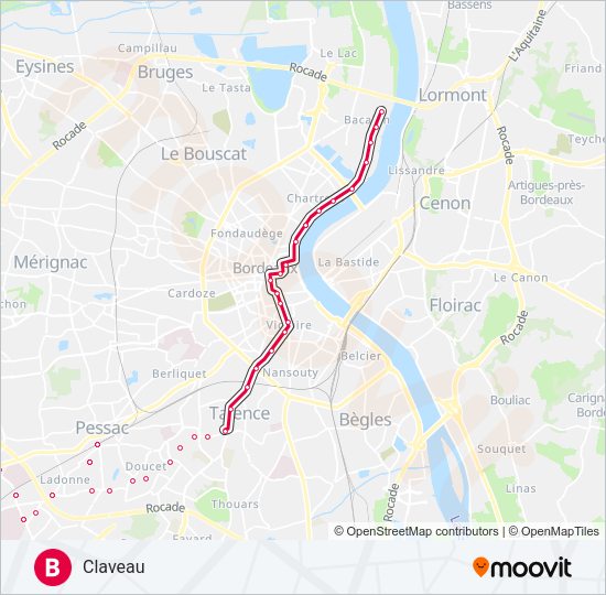 Plan de la ligne B de tram