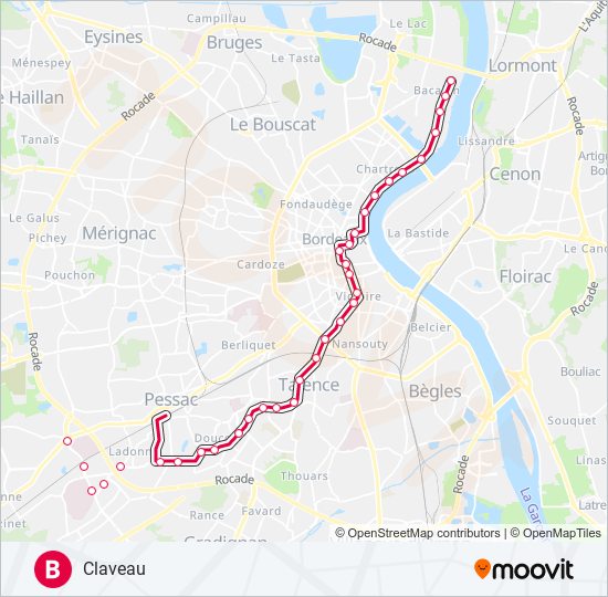 Plan de la ligne B de tram