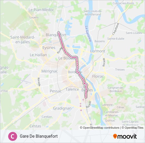 Plan de la ligne C de tram