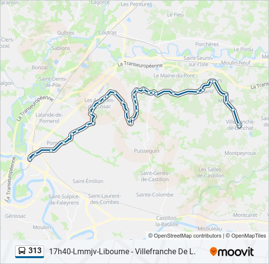 Plan de la ligne 313 de bus