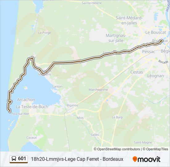 Mapa de 601 de autobús