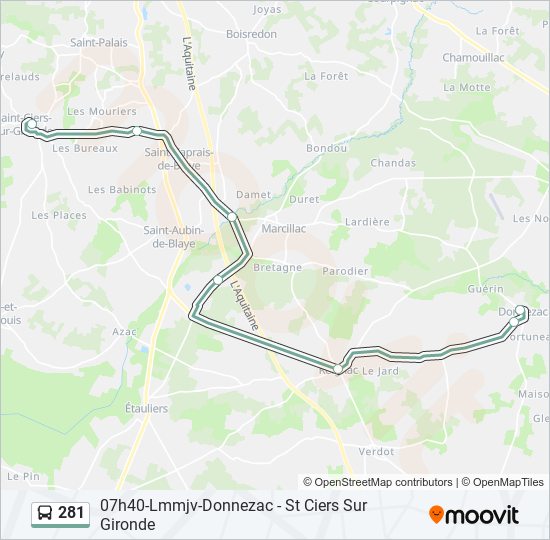 Plan de la ligne 281 de bus