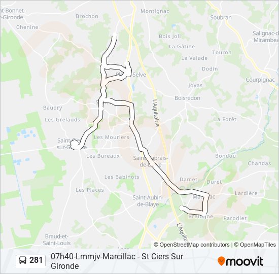 Plan de la ligne 281 de bus