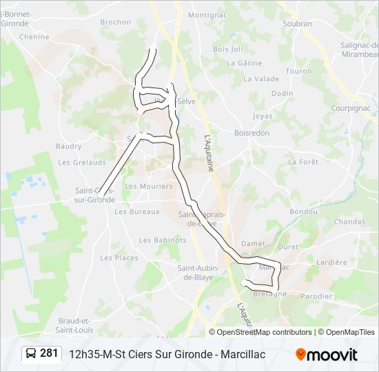 Plan de la ligne 281 de bus