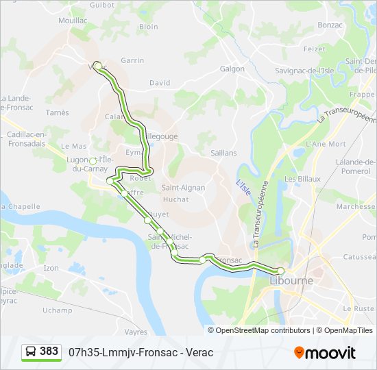 Plan de la ligne 383 de bus