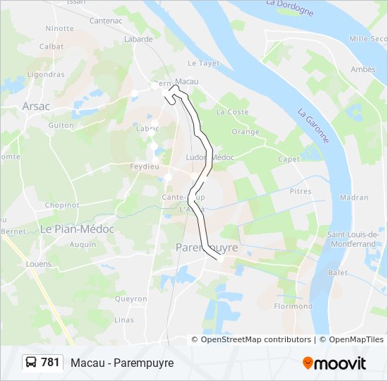 Plan de la ligne 781 de bus