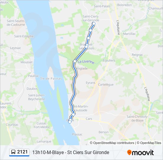 Plan de la ligne 2121 de bus