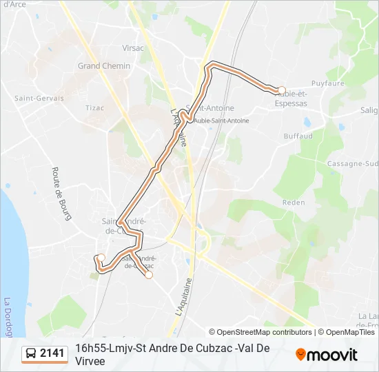 Plan de la ligne 2141 de bus