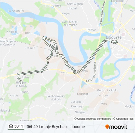 Plan de la ligne 3011 de bus