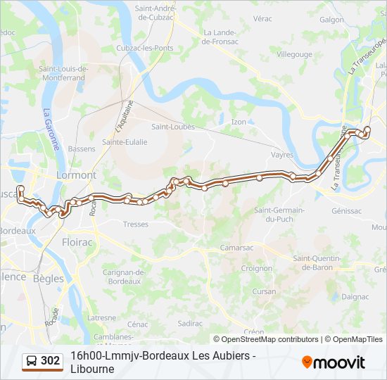 Plan de la ligne 302 de bus