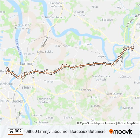 Plan de la ligne 302 de bus