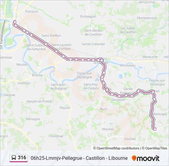 Plan de la ligne 316 de bus