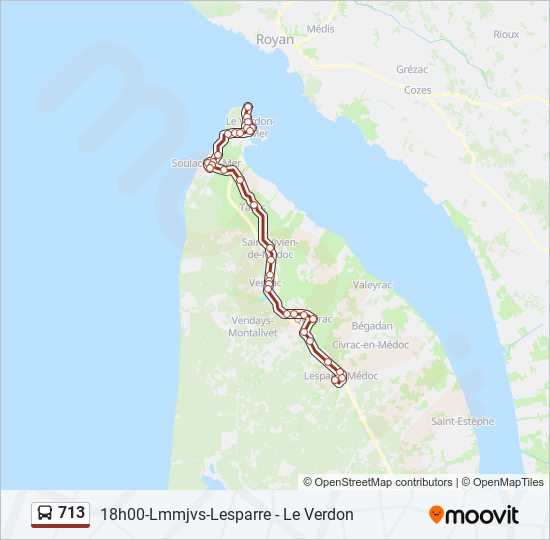 Plan de la ligne 713 de bus