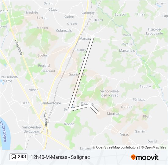 Plan de la ligne 283 de bus
