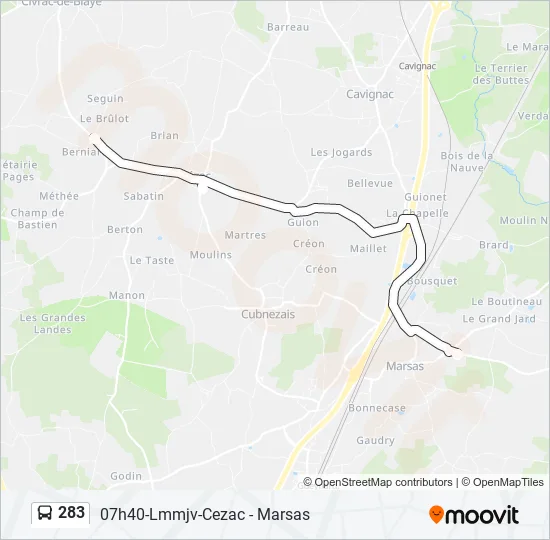 283 Bus Line Map