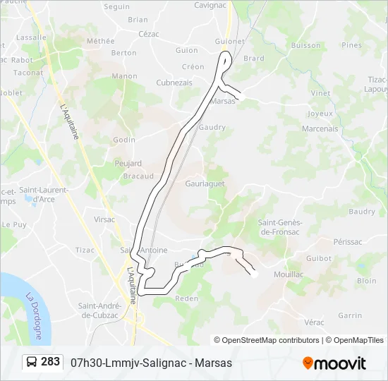 283 Bus Line Map