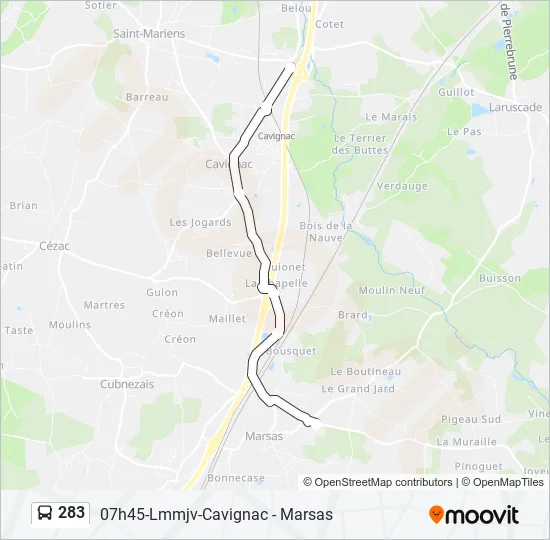 283 Bus Line Map