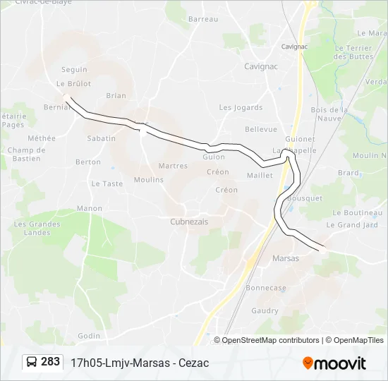 283 Bus Line Map