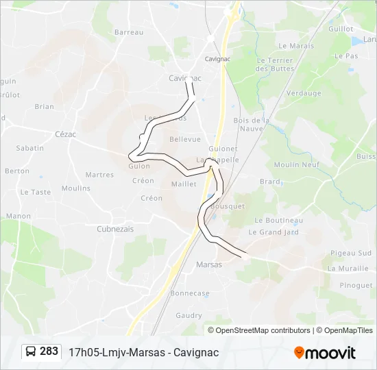 283 Bus Line Map