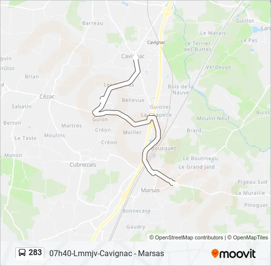 283 Bus Line Map