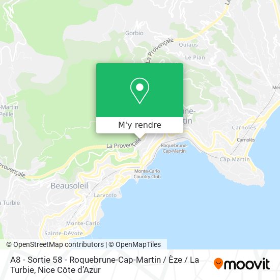 A8 - Sortie 58 - Roquebrune-Cap-Martin / Èze / La Turbie plan