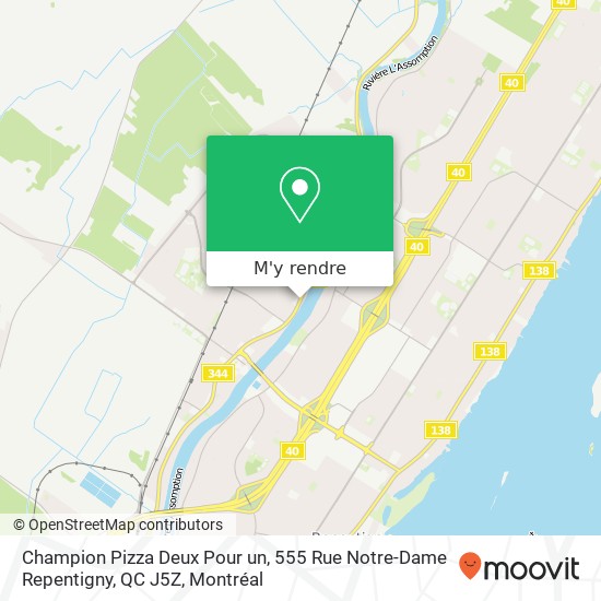 Champion Pizza Deux Pour un, 555 Rue Notre-Dame Repentigny, QC J5Z plan