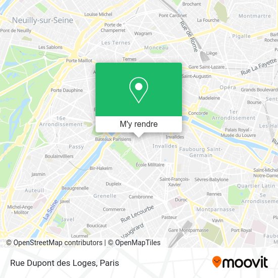 Comment aller à Rue Dupont des Loges à Paris en bus, métro, RER, tram