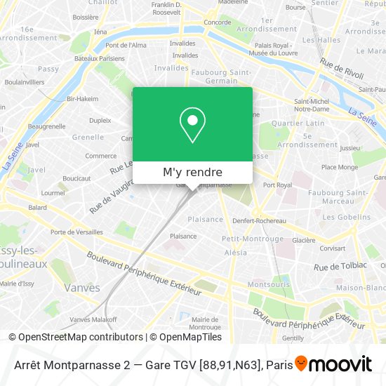 Arrêt Montparnasse 2 — Gare TGV [88,91,N63] plan