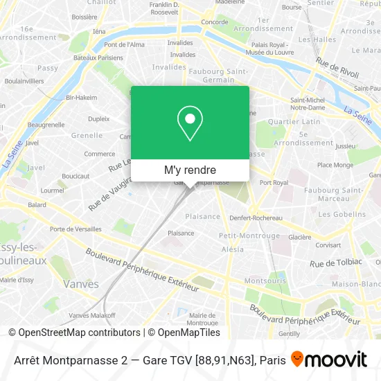 Arrêt Montparnasse 2 — Gare TGV [88,91,N63] plan