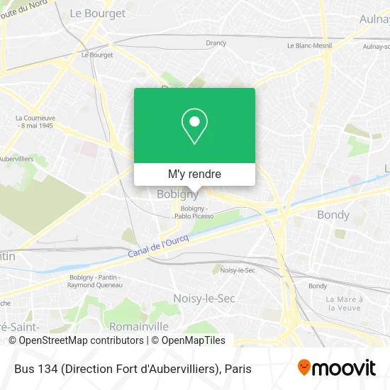 Bus 134 (Direction Fort d'Aubervilliers) plan