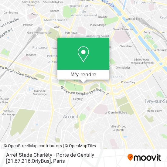 Arrêt Stade Charléty - Porte de Gentilly [21,67,216,OrlyBus] plan