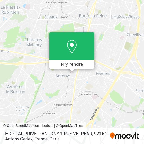 HOPITAL PRIVE D ANTONY 1 RUE VELPEAU, 92161 Antony Cedex, France plan