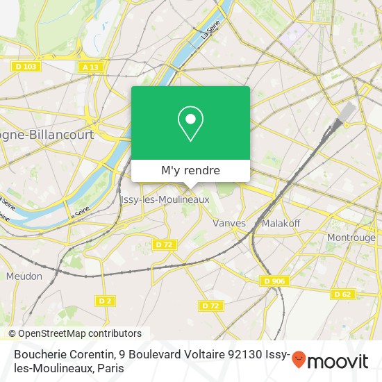 Boucherie Corentin, 9 Boulevard Voltaire 92130 Issy-les-Moulineaux plan