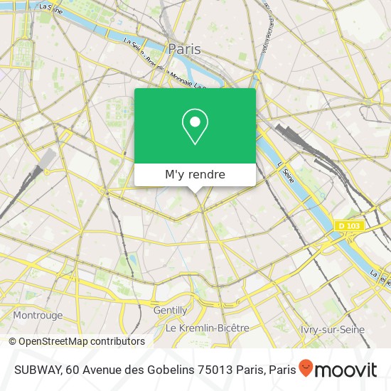 SUBWAY, 60 Avenue des Gobelins 75013 Paris plan