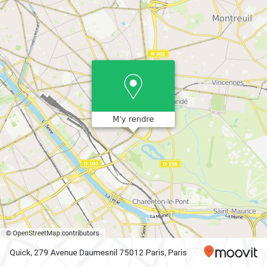 Quick, 279 Avenue Daumesnil 75012 Paris plan