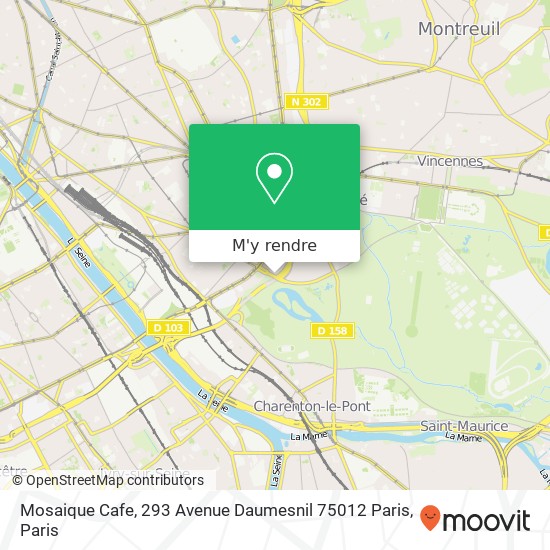 Mosaique Cafe, 293 Avenue Daumesnil 75012 Paris plan