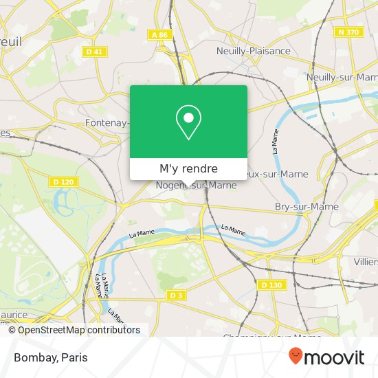 Bombay, 162 Grande Rue Charles de Gaulle 94130 Nogent-sur-Marne plan