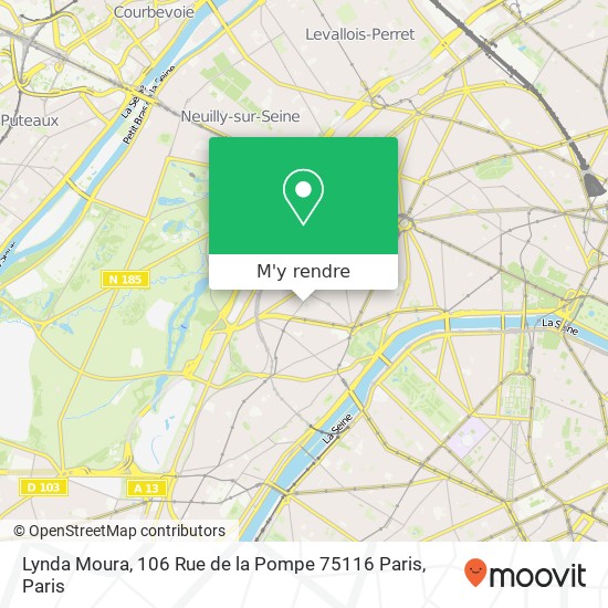 Lynda Moura, 106 Rue de la Pompe 75116 Paris plan