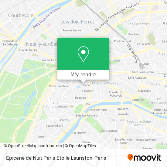 Epicerie de Nuit Paris Etoile Lauriston plan