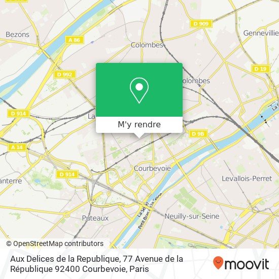 Aux Delices de la Republique, 77 Avenue de la République 92400 Courbevoie plan