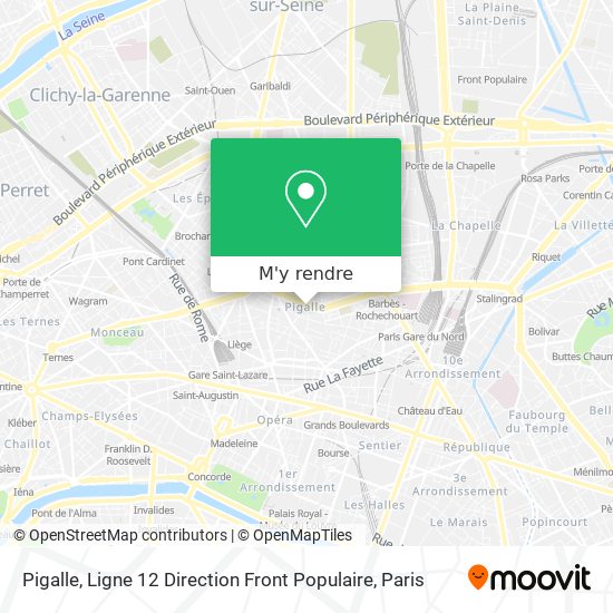 Pigalle, Ligne 12 Direction Front Populaire plan